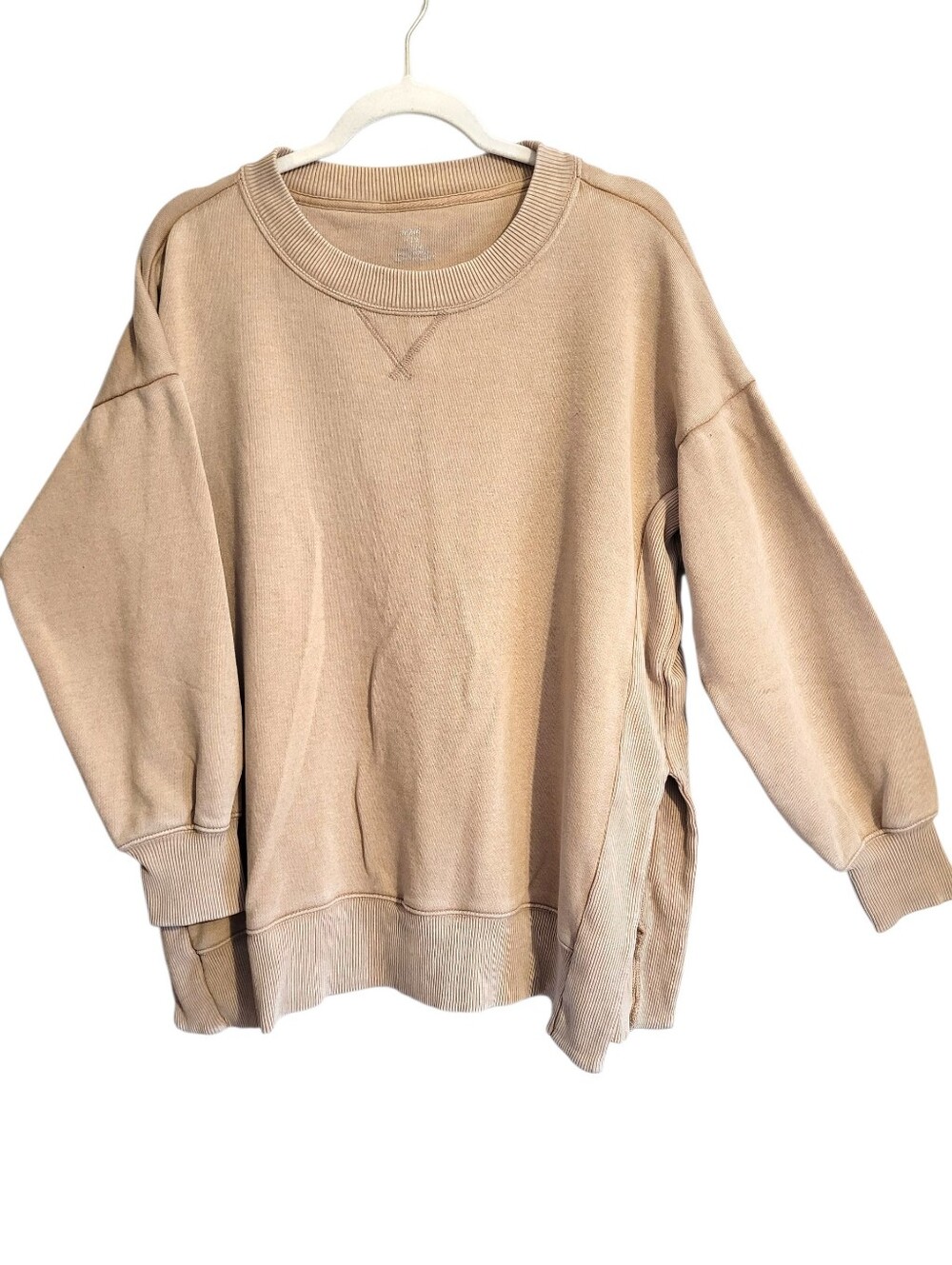 Aerie Big Chill Tan Crewneck Oversized Boxy Sweatshirt M Slouchy Relaxed Lounge